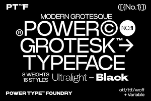 【字体】经典时尚现代印刷排版艺术设计无衬线英文字体家族 Power Grotesk Font Family
