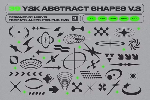 【矢量素材】39款复古赛博朋克Y2K抽象科幻宇宙元素几何图形矢量素材 Y2K Abstract Retro Shapes v.2