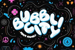 【字体】趣味卡通复古Y2K反设计肥胖臃肿气泡创意设计英文字体 Bubblicity Bubble Font Family