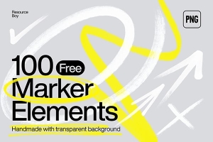 【PNG素材】100款个性创意手绘涂鸦手写标记PNG图形元素 100 PNG Marker Elements