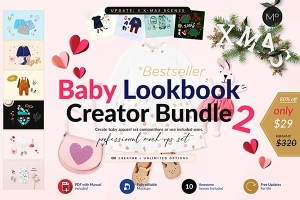 【PS样机】婴幼儿服装配饰展示场景PS模型样机 Baby Lookbook Creator BUNDLE vol.2
