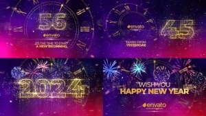 【AE模板】2024新年快乐时钟数字60秒倒计时开场片头动画 New Year Countdown 2024