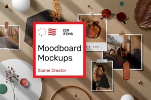 【PS样机】26种自然光线阴影背景纹理叠加情绪板场景模型PS样机 Moodboard Mockups – Scene Creator