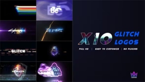 【AE模板】10个抖动故障效果游戏LOGO标志开场动画 X10 Glitch Logo