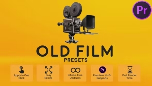 【PR模板】10种复古老电影胶片效果叠加动画转场预设 Old Film Presets