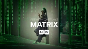 【AE/PR模板】赛博朋克科幻场景数字矩阵背景描边动画 Premium Overlays Matrix