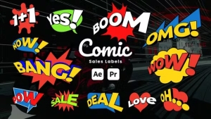 【AE/PR模板】12种卡通漫画风格促销宣传广告文字标签动画 Cartoon Sale Label