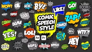 【AE/PR模板】50组卡通综艺花字气泡文字标题动画(含模板音乐) Comic Speech Style