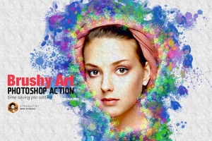 【PS动作】人像照片水彩颜料墨滴涂鸦背景装饰艺术特效PS动作 Brushy Art Action