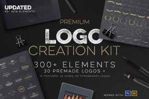 【矢量素材】300款复古LOGO徽标商业品牌标志设计纹理样式矢量工具包 Logo Creation Kit