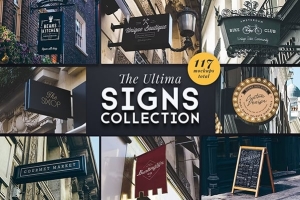 【PS样机】111套时尚餐厅酒吧店铺门头招牌品牌标识A字架展示设计PS样机 The Ultima Signs Collection