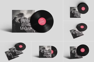 【PS样机】6款黑胶唱片音乐专辑封面包装设计展示PS贴图模型样机 Vinyl Record Cover Mockups