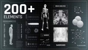 【AE模板】200组科技医学实验研究数据人体HUD信息图表UI动画 Medicine HUD Infographics
