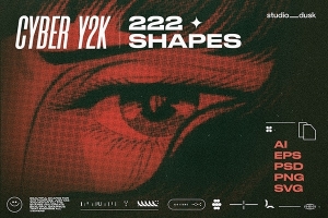 【矢量素材】222个复古Y2K未来科幻抽象艺术图形元素矢量素材 Cyber Y2K Elements