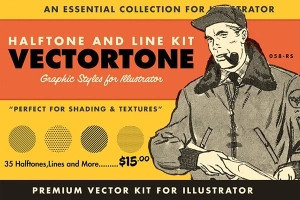 【AI笔刷】35种复古半色调效果阴影线条纹理绘画Illustrator笔刷色板样式 Retro Supply – VectorTone