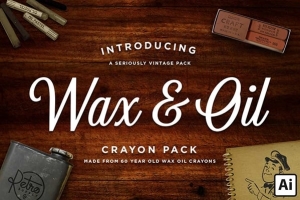 【AI笔刷】15支复古蜡油蜡笔艺术绘画笔触效果Illustrator笔刷 Retro Supply – Wax and Oil Crayons