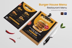 【PSD/AI模板】汉堡之家美食餐厅新品套餐介绍宣传印刷设计PSD/AI模板 Burger House Restaurant Menu
