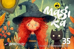 【Procreate笔刷】奇幻卡通漫画仿真水彩颜料颗粒噪点绘画效果iPad Procreate笔刷 Magika Watercolors for Procreate