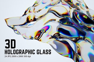 【图片素材】24种全息反射玻璃扭曲渐变抽象材质创意设计图片素材 3D Holographic Glass – Texture Pack