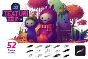 【Procreate笔刷】52支艺术潮流儿童插画绘画笔触纹理Procreate笔刷 Texturizer Pro – Procreate Brushes