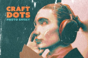 【PSD模板】复古工艺画剪贴画描边颜料点画照片PSD特效模板 Craft Dots Photo Effect
