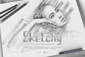 【PS动作】照片转素描手绘插画铅笔艺术画效果PS动作 Sketchy | Pencil Sketch PS Action