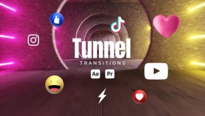 【AE/PR模板】三维时空隧道旋转穿梭效果视频转场过渡预设 Tunnel Transitions
