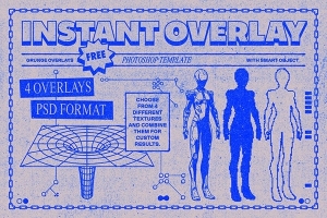 【PSD模板】复古做旧颗粒垃圾划痕噪点纹理PS特效模板样机 Instant Overlay Template