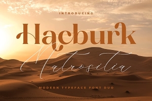 【字体】优雅时尚奢华品牌LOGO杂志排版手写艺术衬线设计英文字体 Hacburk Matrositia Modern Font Duo