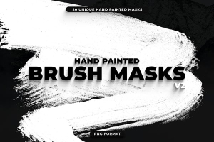 【PNG素材】20个毛笔墨水涂抹绘画自然笔触纹理PNG素材 20 Hand Painted Brush Masks V2