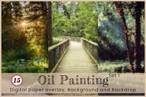 【图片素材】15款风景油画背景照片生成效果图片素材 Oil Painting Photoshop Drawing
