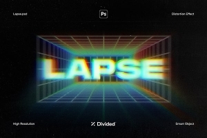 【PSD模板】文本扭曲失真色差阴影模糊拖尾辉光复古特效PSD模板 Lapse Chromatic Aberration Effect