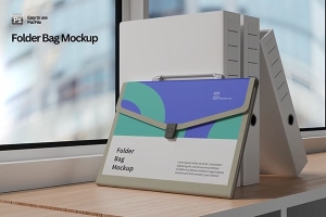 【PS样机】3款档案夹文件资料收纳风琴包产品设计展示PS贴图样机 Folder Bag Mock Up