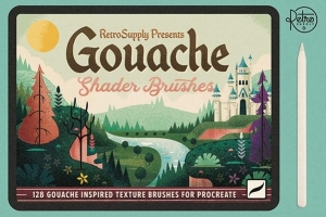 【Procreate笔刷】68支水粉画手绘儿童插画散点颗粒纹理Procreate笔刷 Retro Supply – Gouache Shader Brushes for Procreate