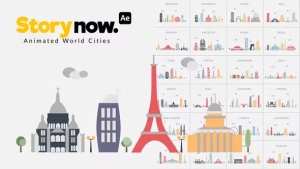 【AE模板】35个二维扁平化世界城市建筑图形MG动画包(含模板音乐) Story Now | Animated World Cities