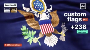【AE模板】自定义设计复古印刷纹理旗帜飘扬循环动画 Custom Flags Pro – Flag Animator