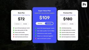 【PR模板】网站程序会员订阅卡片价格对比介绍动画 Pricing and Plans