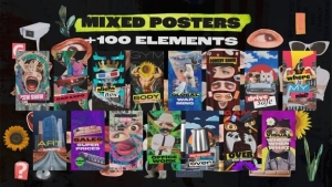 【AE模板】15款复古剪贴画艺术元素拼贴混合定格海报动画 Mixed Posters and 100 Collage Elements