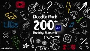 【AE模板】222个手绘涂鸦线条箭头符号图形元素动画 Doodle Pack