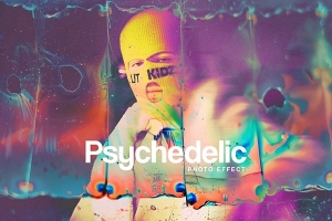 【PSD模板】创意抽象酸性迷幻扭曲胶片穿孔纹理叠加照片特效PSD模板 Design Squad – Psychedelic Film Photo Effect