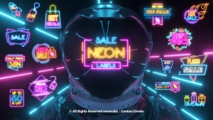 【AE模板】霓虹灯促销特价折扣活动销售标签图形动画 Sale Labels Neon
