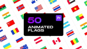 【PR模板】50个世界各地国家国旗展平MG动画 Animated Flags for Premiere Pro