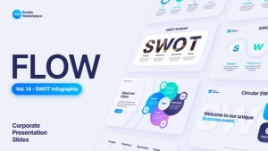 【AE模板】极简扁平化现代企业公司汇报发展战略规划信息图表动画 Flow – SWOT Infographic Scenes Pack