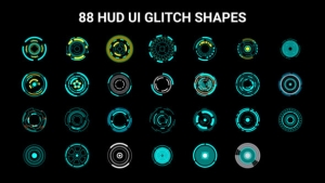 【AE模板】88个科技感数据信息UI界面图形元素动画 HUD UI Glitch Shapes