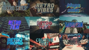 【PR模板】9个怀旧复古卡通游戏电影风格文字标题动画 Vintage Retro 09 Text Intro Pack MOGRT