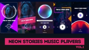 【AE模板】创意竖屏可视化音乐播放器波形音频动画 Neon Stories Music Players