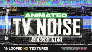 【PR模板】16个复古电视花屏故障VHS噪点拉伸信号干扰背景叠加特效 TV Noise Backgrounds