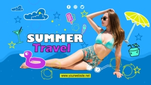 【AE模板】清爽夏日个人旅行游记卡通图形元素展示动画 Summer Travel Vlog – YouTuber