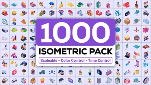 【AE模板】1000个干净简约商业科技金融医疗生活等距MG图标动画 1000 Isometric Icons Pack