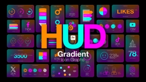 【AE/PR模板】500组炫彩时尚HUD科技感渐变图形Icon数据图标动画 HUD Gradient Icon Graphs